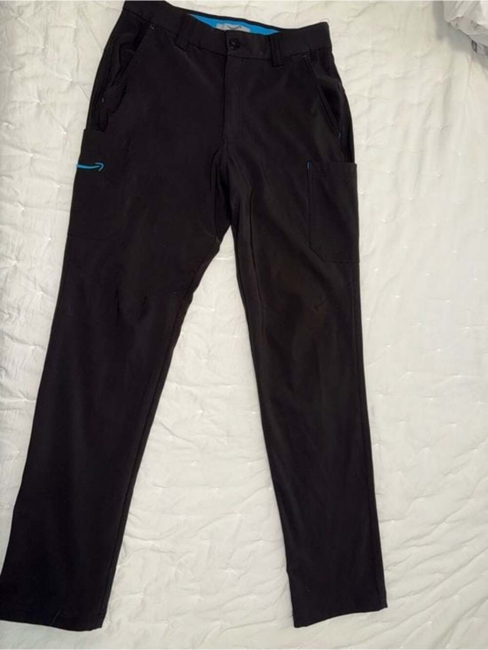 Amazon Men's Black Cargo Pants with Blue Trim